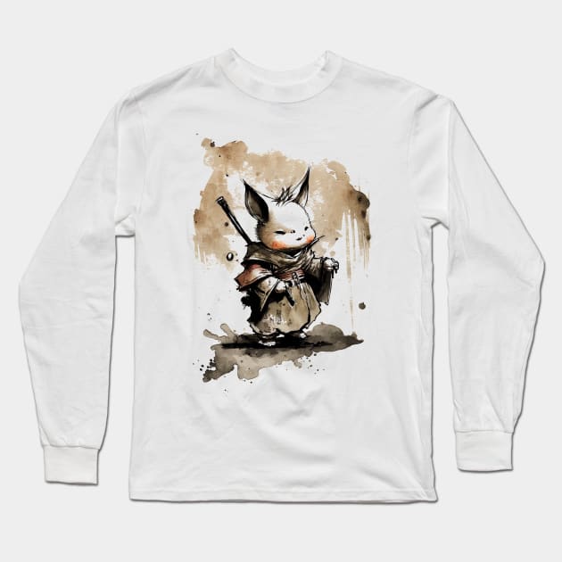 Kawaii Moogle inspired adventure Sumi-e Art Long Sleeve T-Shirt by geekmethat